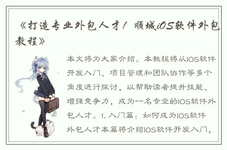 《打造专业外包人才！顺城iOS软件外包教程》