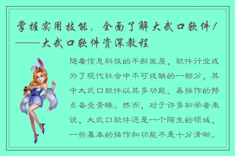 掌握实用技能，全面了解大武口软件！——大武口软件资深教程