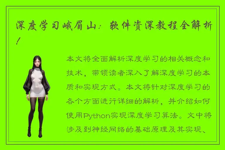 深度学习峨眉山：软件资深教程全解析！