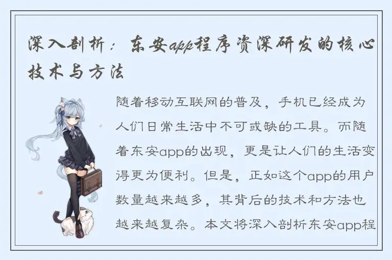 深入剖析：东安app程序资深研发的核心技术与方法