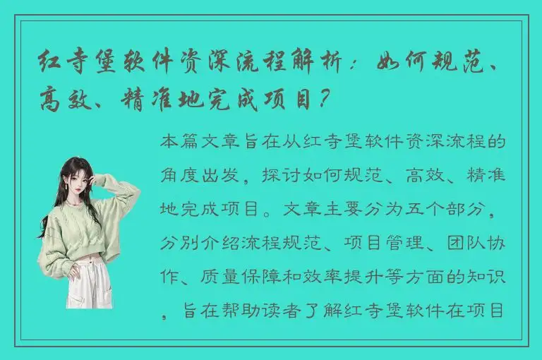 红寺堡软件资深流程解析：如何规范、高效、精准地完成项目？