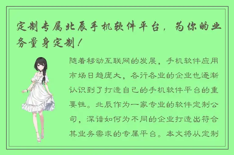 定制专属北辰手机软件平台，为你的业务量身定制！