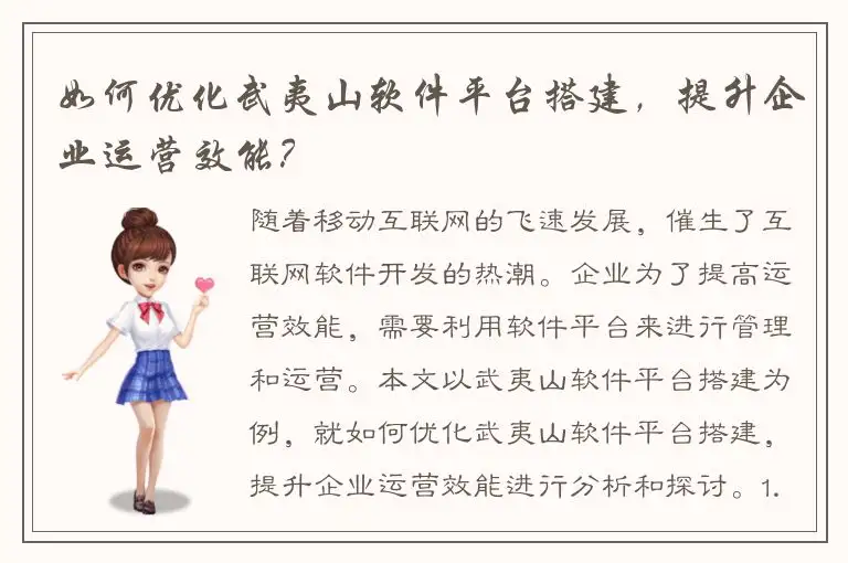 如何优化武夷山软件平台搭建，提升企业运营效能？