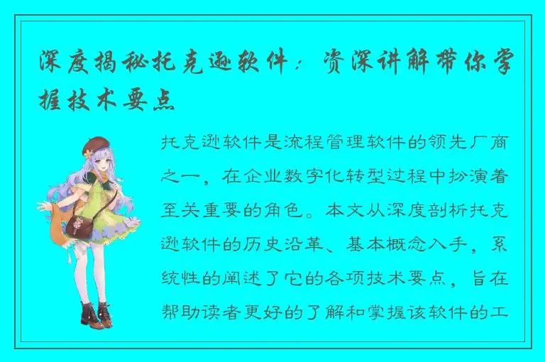 深度揭秘托克逊软件：资深讲解带你掌握技术要点
