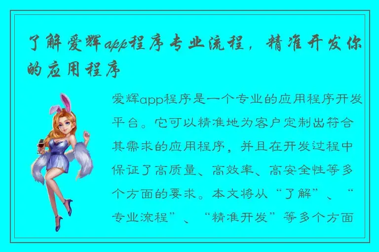 了解爱辉app程序专业流程，精准开发你的应用程序