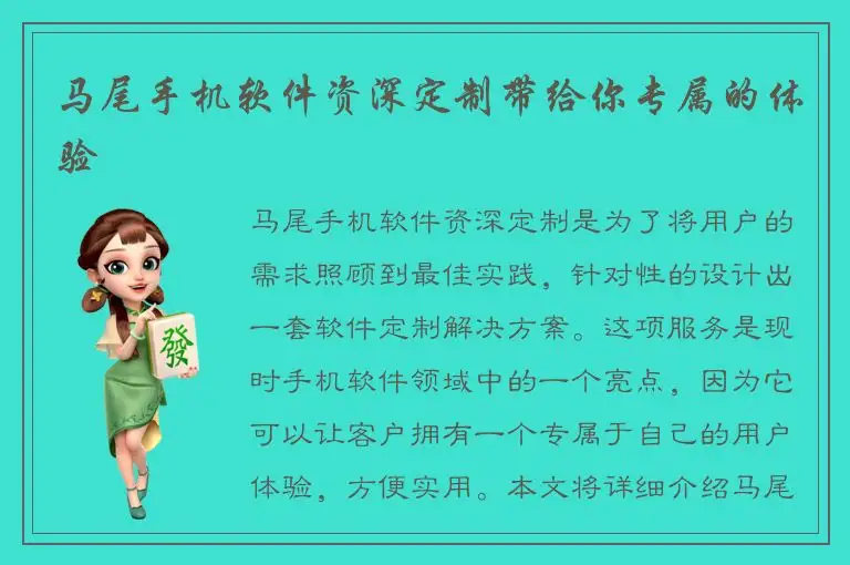 马尾手机软件资深定制带给你专属的体验