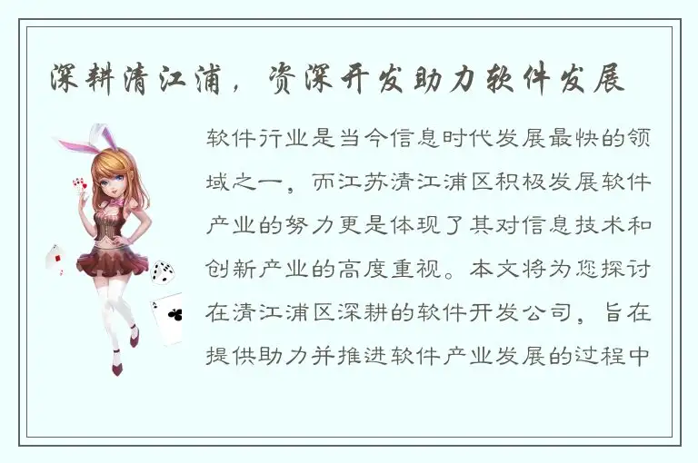 深耕清江浦，资深开发助力软件发展