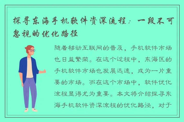 探寻东海手机软件资深流程：一段不可忽视的优化路径