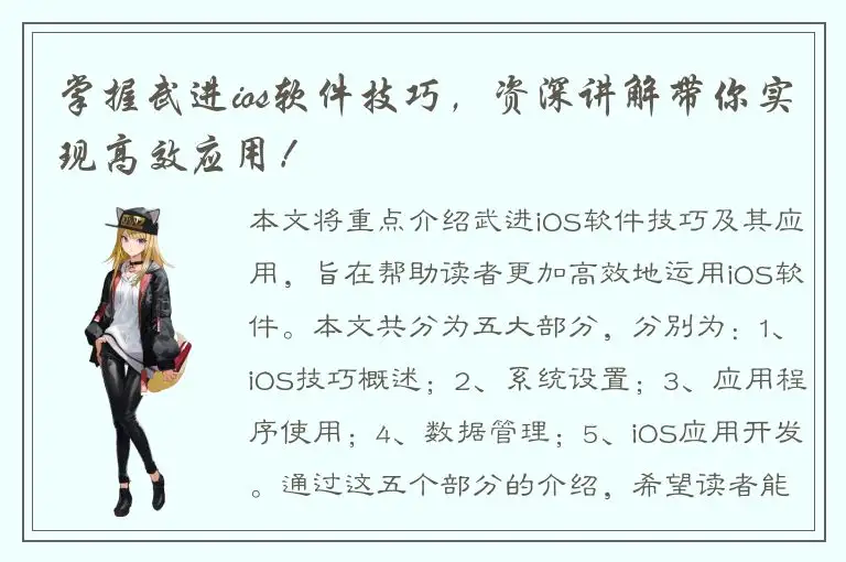 掌握武进ios软件技巧，资深讲解带你实现高效应用！