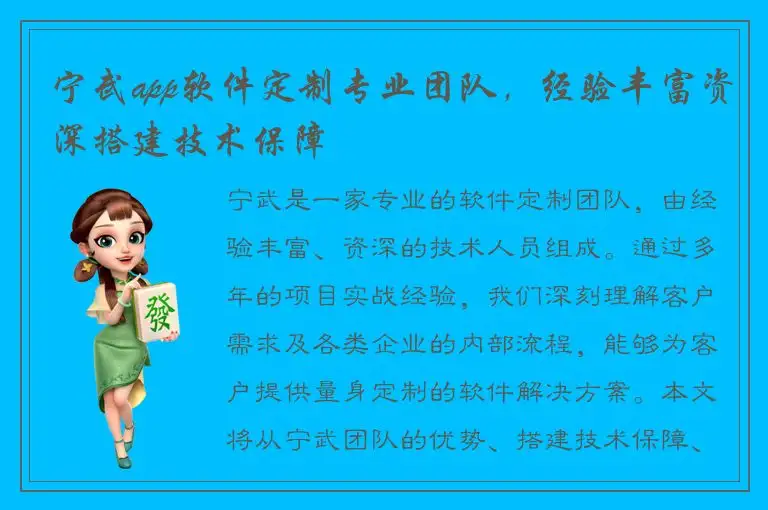 宁武app软件定制专业团队，经验丰富资深搭建技术保障