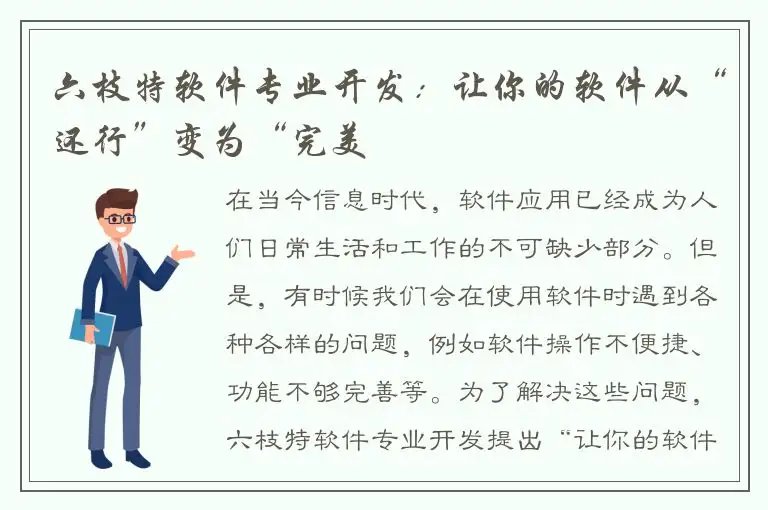 六枝特软件专业开发：让你的软件从“还行”变为“完美