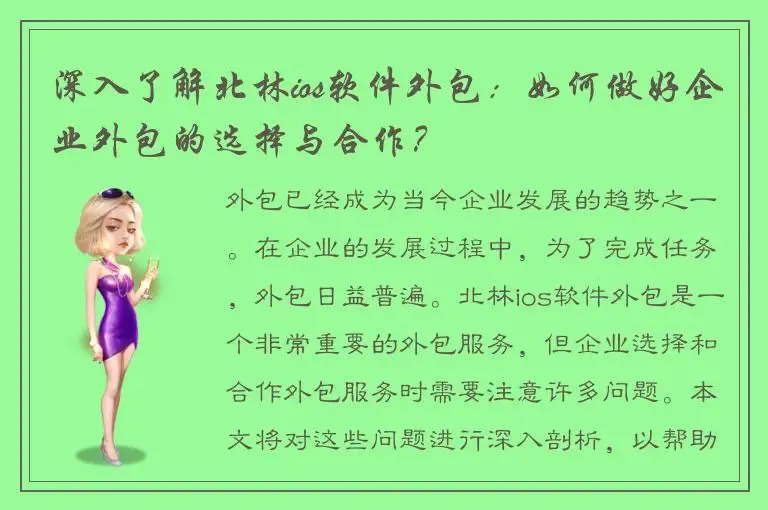 深入了解北林ios软件外包：如何做好企业外包的选择与合作？