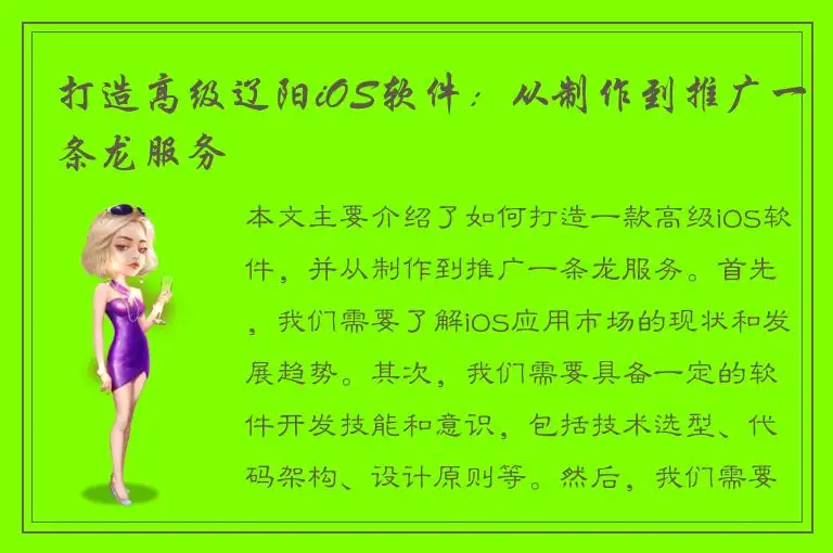 打造高级辽阳iOS软件：从制作到推广一条龙服务