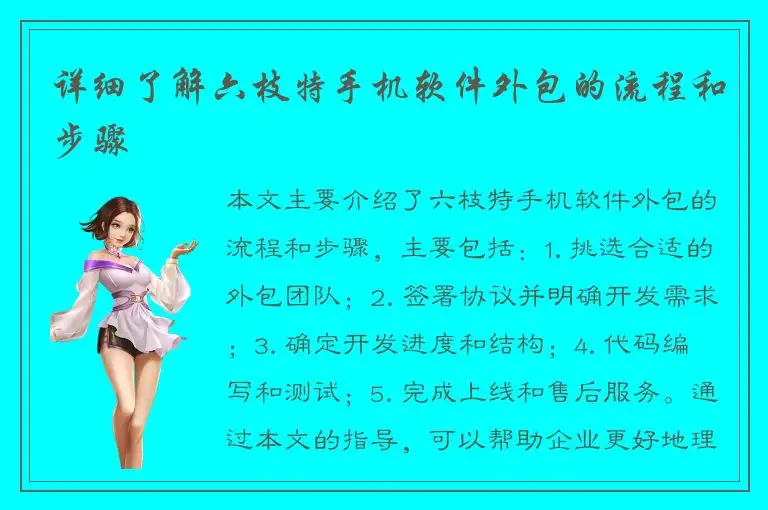 详细了解六枝特手机软件外包的流程和步骤