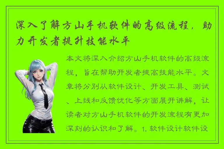 深入了解方山手机软件的高级流程，助力开发者提升技能水平