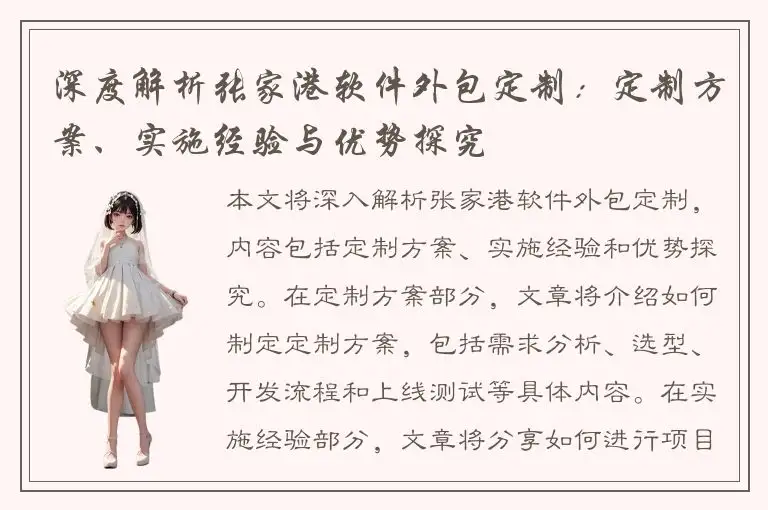 深度解析张家港软件外包定制：定制方案、实施经验与优势探究