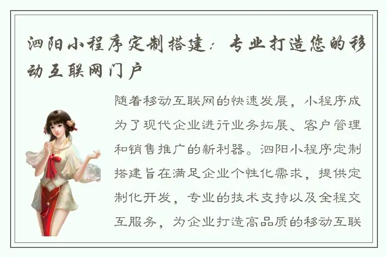 泗阳小程序定制搭建：专业打造您的移动互联网门户