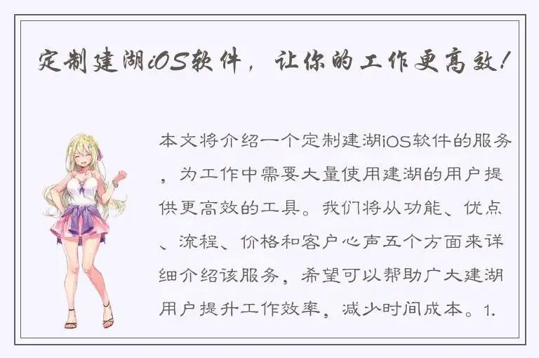 定制建湖iOS软件，让你的工作更高效！