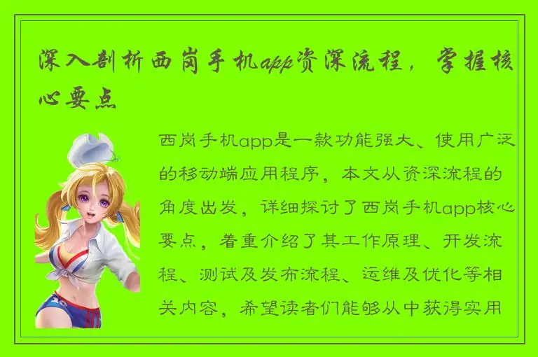 深入剖析西岗手机app资深流程，掌握核心要点