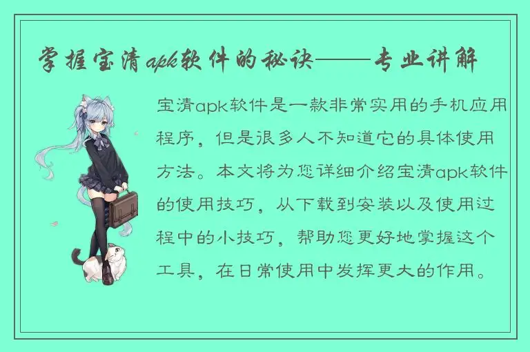 掌握宝清apk软件的秘诀——专业讲解