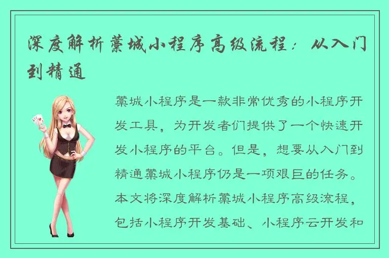 深度解析藁城小程序高级流程：从入门到精通