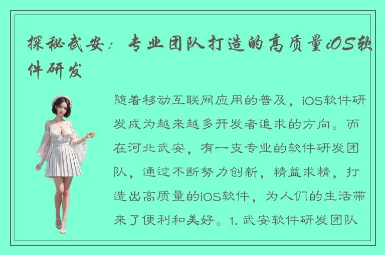 探秘武安：专业团队打造的高质量iOS软件研发