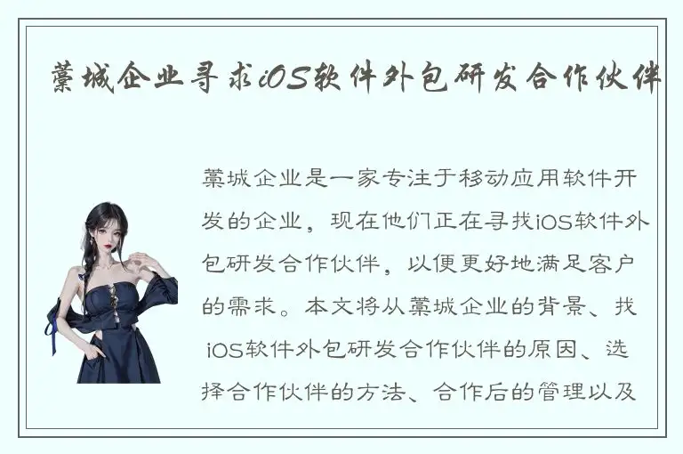 藁城企业寻求iOS软件外包研发合作伙伴