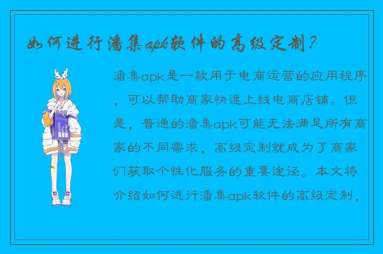 如何进行潘集apk软件的高级定制？