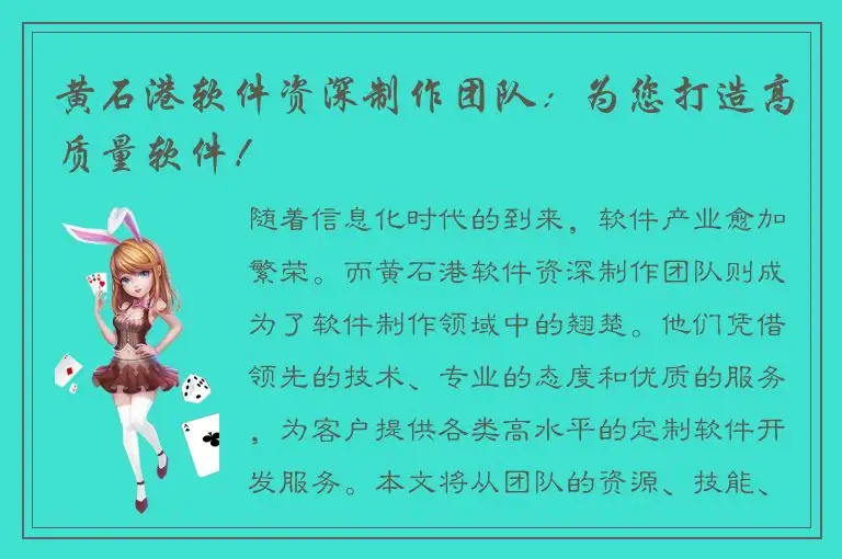 黄石港软件资深制作团队：为您打造高质量软件！