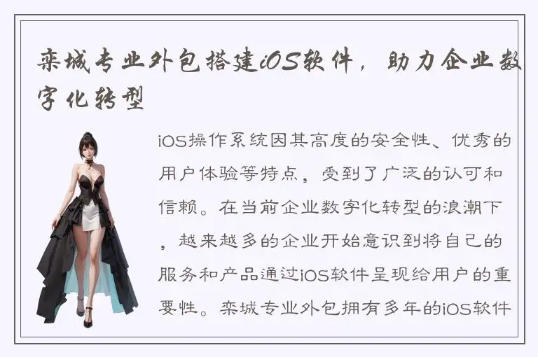 栾城专业外包搭建iOS软件，助力企业数字化转型