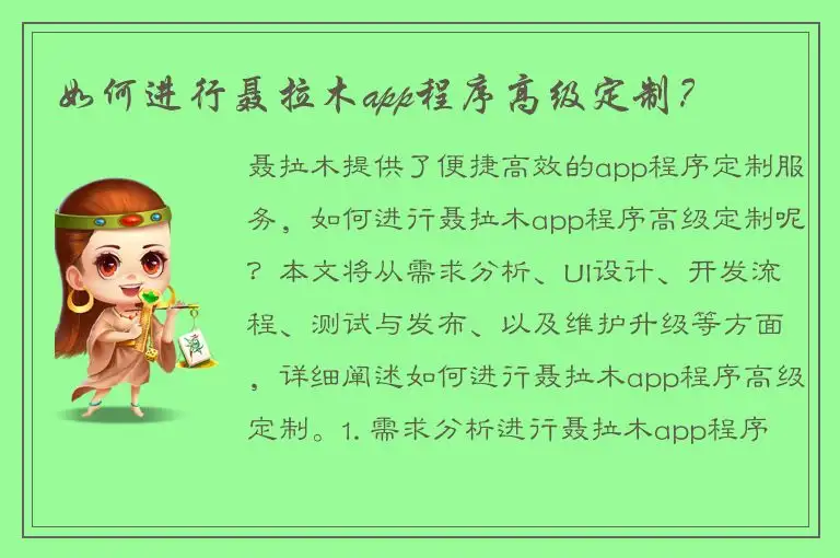 如何进行聂拉木app程序高级定制？