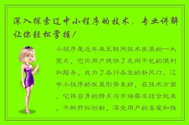 深入探索辽中小程序的技术，专业讲解让你轻松掌握！