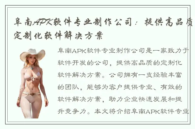 阜南APK软件专业制作公司：提供高品质定制化软件解决方案