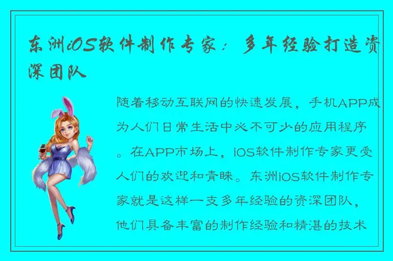 东洲iOS软件制作专家：多年经验打造资深团队