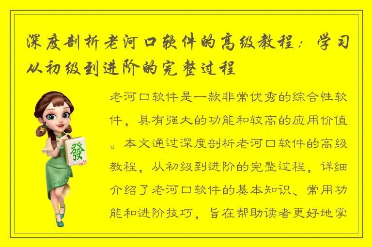 深度剖析老河口软件的高级教程：学习从初级到进阶的完整过程