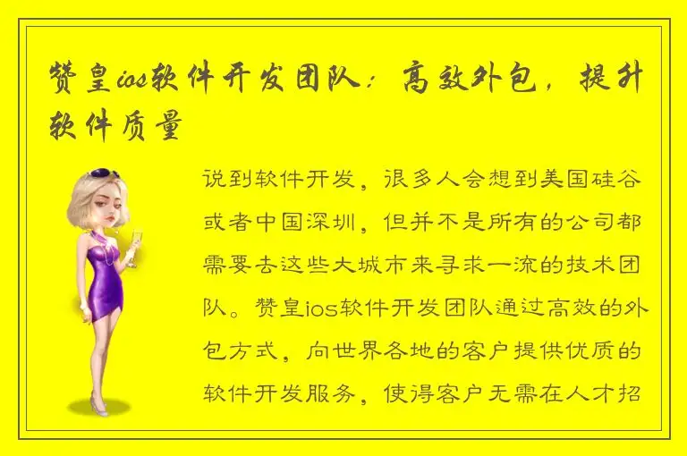 赞皇ios软件开发团队：高效外包，提升软件质量