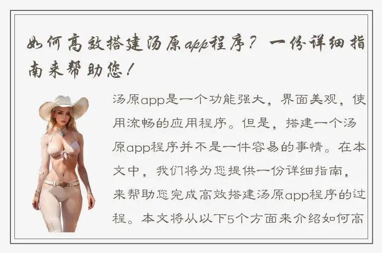 如何高效搭建汤原app程序？一份详细指南来帮助您！