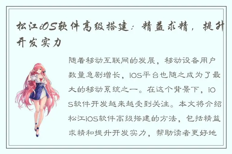 松江iOS软件高级搭建：精益求精，提升开发实力