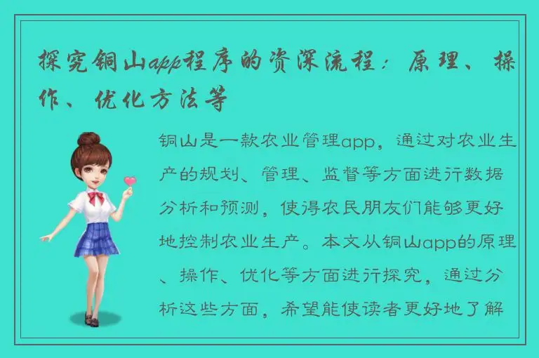 探究铜山app程序的资深流程：原理、操作、优化方法等