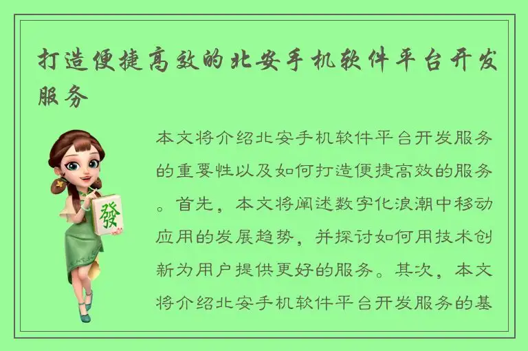 打造便捷高效的北安手机软件平台开发服务
