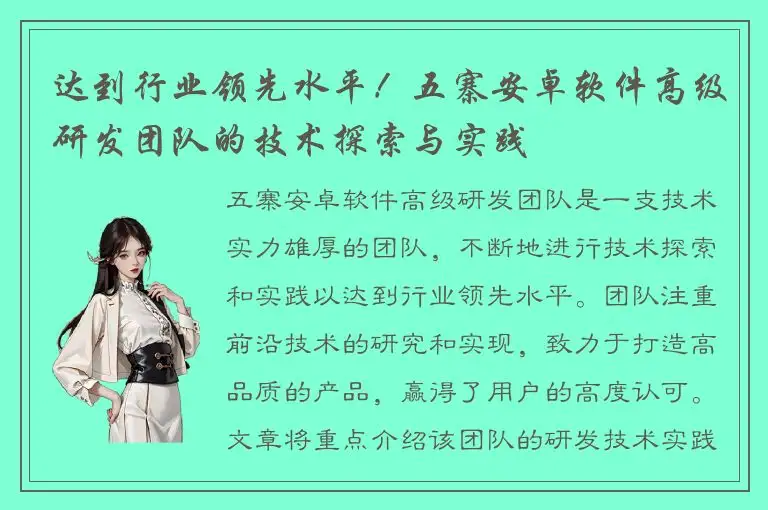 达到行业领先水平！五寨安卓软件高级研发团队的技术探索与实践