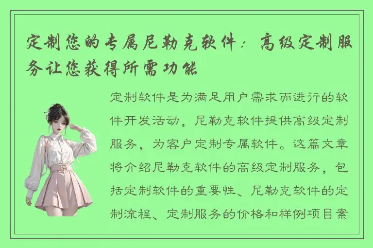 定制您的专属尼勒克软件：高级定制服务让您获得所需功能