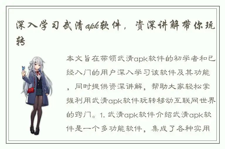 深入学习武清apk软件，资深讲解带你玩转