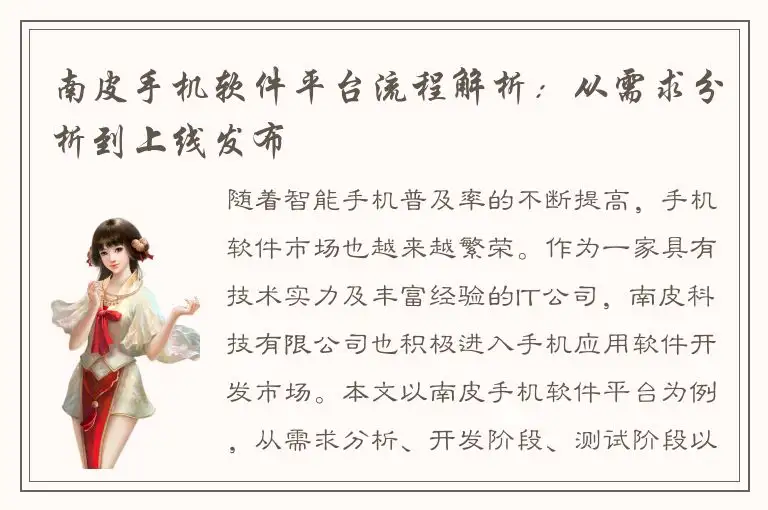 南皮手机软件平台流程解析：从需求分析到上线发布