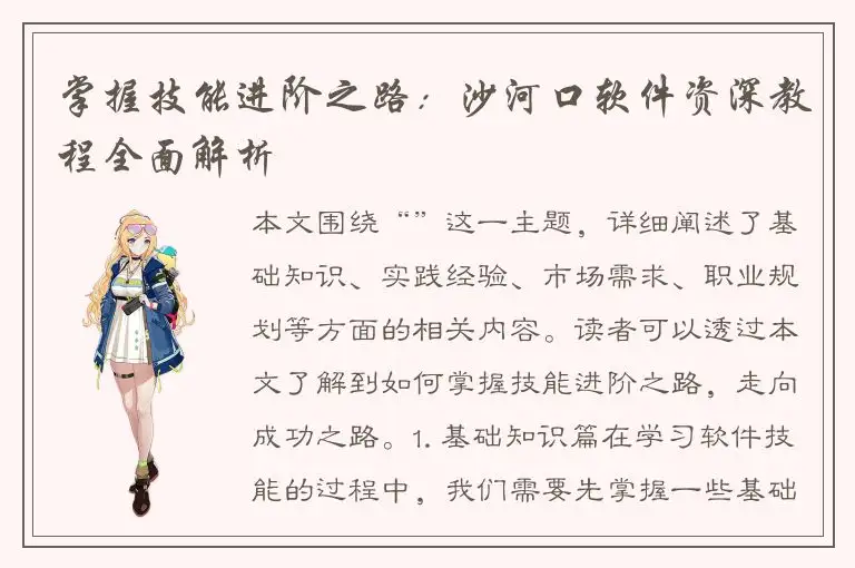 掌握技能进阶之路：沙河口软件资深教程全面解析