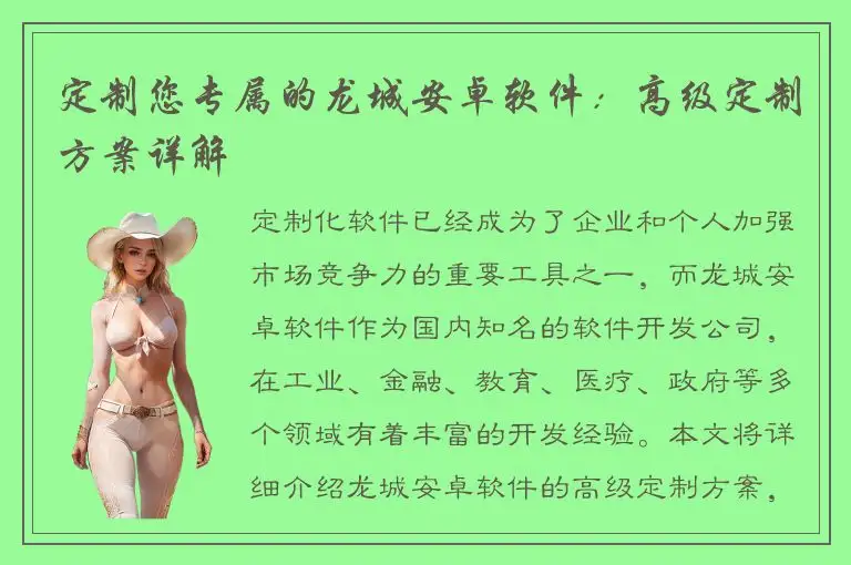 定制您专属的龙城安卓软件：高级定制方案详解
