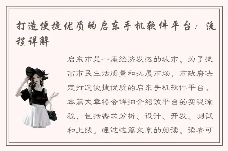 打造便捷优质的启东手机软件平台：流程详解