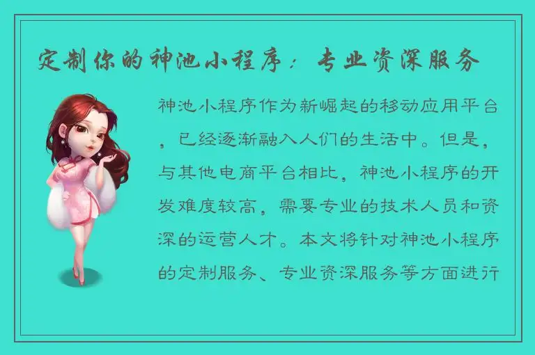 定制你的神池小程序：专业资深服务