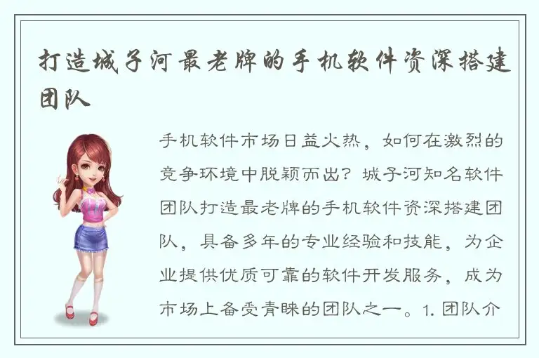 打造城子河最老牌的手机软件资深搭建团队