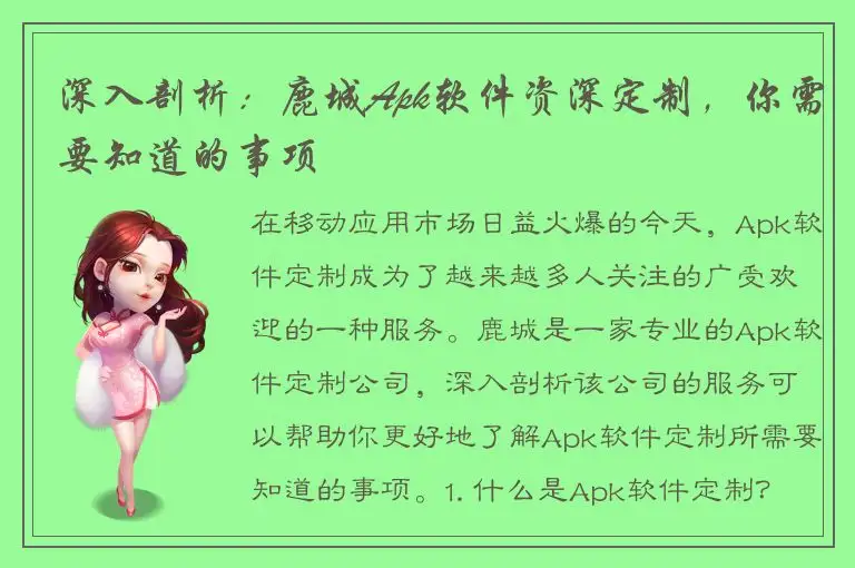 深入剖析：鹿城Apk软件资深定制，你需要知道的事项